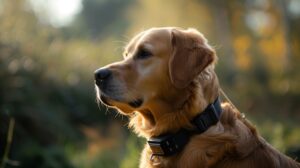 A dog wearing a GPS tracker collar
