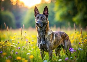 a dutch shepherd standing on the field